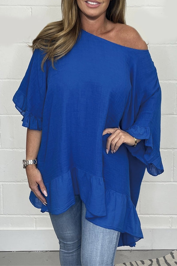 Solid color loose cotton and linen top