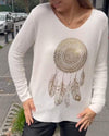 Casual V-neck Printed Top