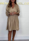 Satin V-neck Long-sleeved Dress