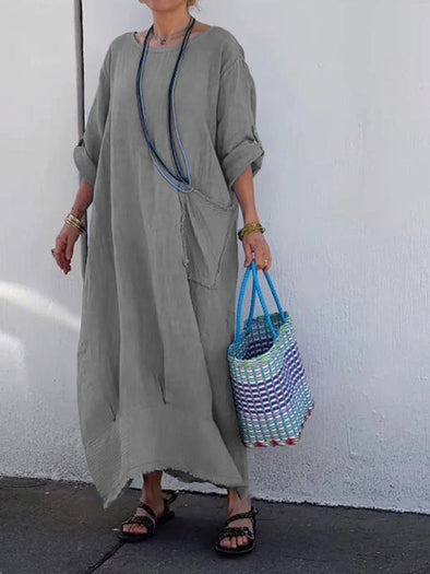 Cotton and linen patchwork long dress