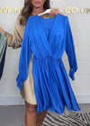 Satin V-neck Long-sleeved Dress