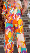 Women's Colorful Printed V Neck Casual Suit