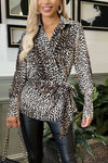 Animal Print Tie Waist Wrap Shirt