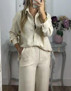 Women's Casual Solid Color Top and Wide Leg Pants Set