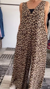 Women's V-neck Sleeveless Leopard Printed Jumpsuit