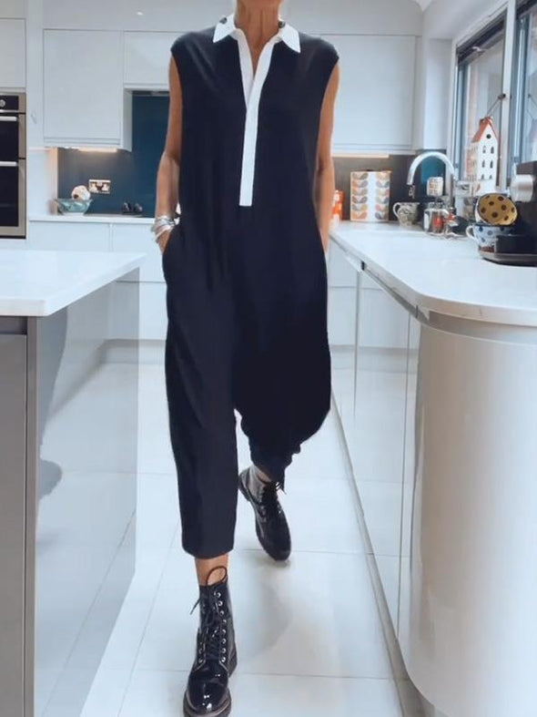 Sleeveless Contrast Color Women's Jumpsuit