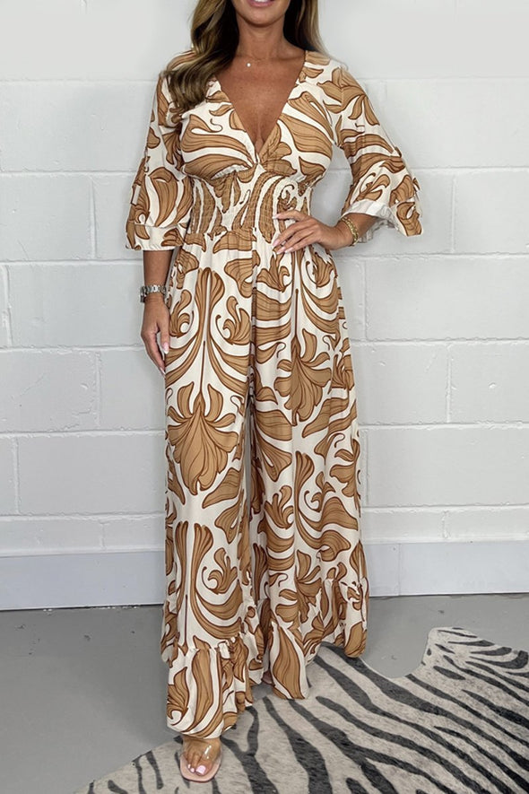 Printed V-neck jumpsuit