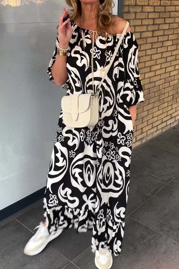 Women's Casual Off Shoulder Loose Printed Dress