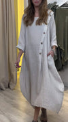 Women's Casual Round Neck Solid Color Cotton and Linen Dress