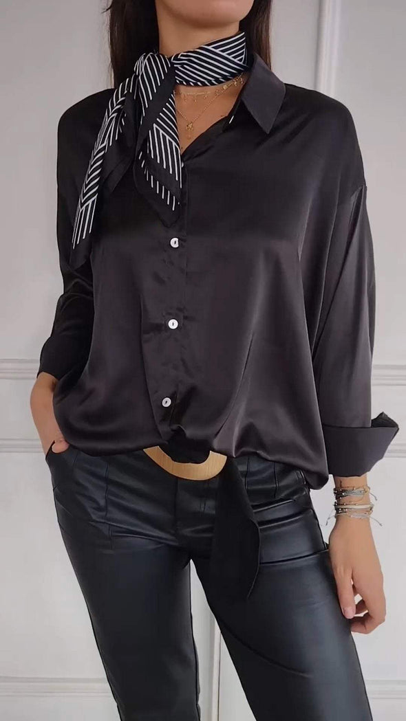 Casual Lapel Satin Solid Color Shirt