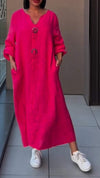 Women's Casual V-neck Solid Color Loose Dress