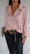 Casual Lapel Satin Solid Color Shirt