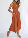 Sleeveless Jumpsuit with V-neck Cutout Design