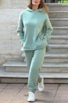 Women's Solid Color Hooded Sweatshirt Two Piece Set