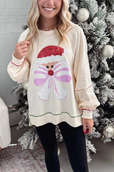 Women's Round Neck Long Sleeve Santa Claus Sweatshirt