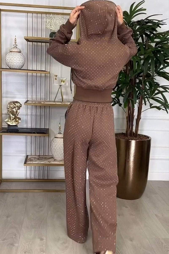 Women's Long Sleeve Sequin Hoodies Two-Piece Set