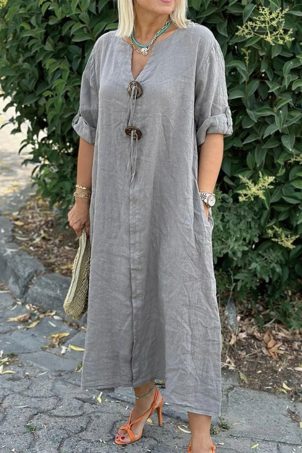 Cotton and linen solid color dress