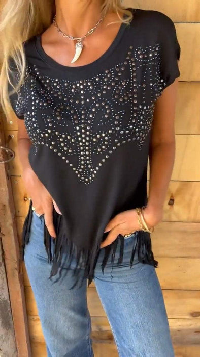 Women's Round Neck Fringe Top