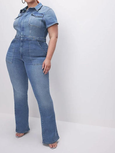 Casual Lapel Oversized Denim Jumpsuit