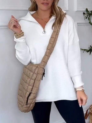 Women's Casual V-neck Half-zip Long-sleeved Top