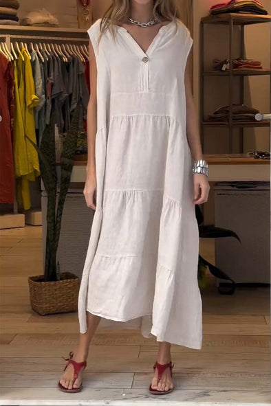 Women's cotton and linen half button dress