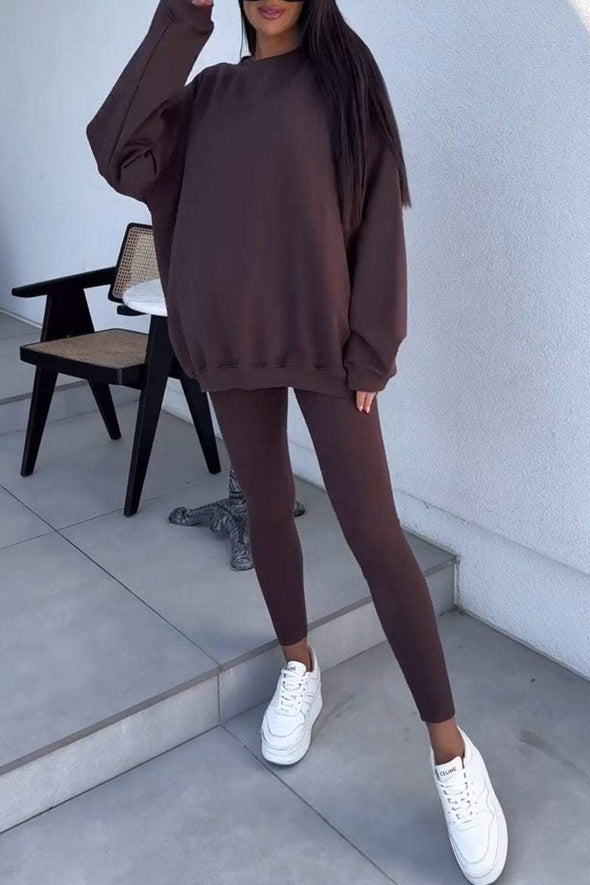 Women's Casual Round-neck Pullover Sweatshirt Two-piece Set