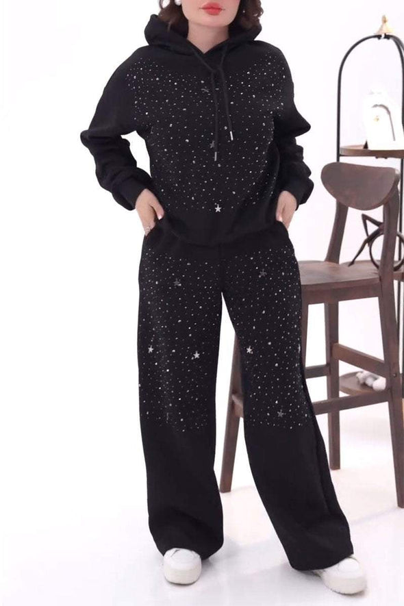 Women's Sequined Long Sleeve Hoodies Two Piece Set