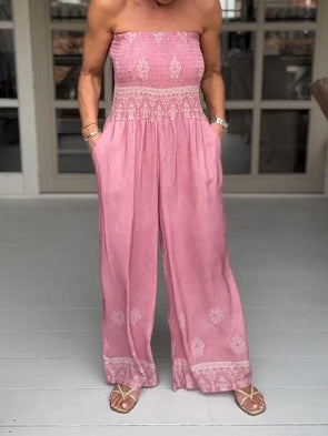 Casual Square Neck Bandeau Printed Jumpsuit