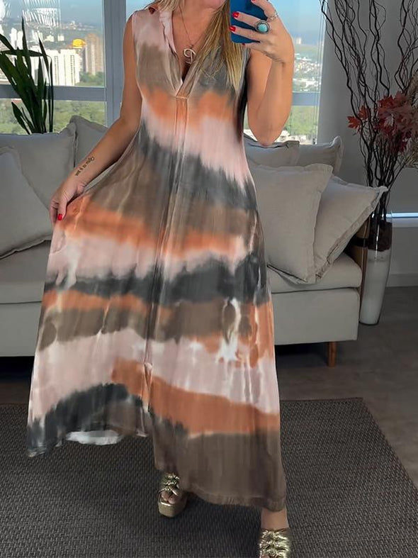 Casual V-neck Tie-dye Dress