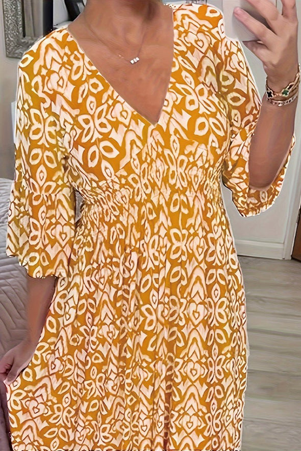 Spring and summer printed V-neck dress