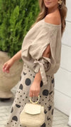 New Off-shoulder Bow Cuff Top Printed Wide Leg Pants Suit