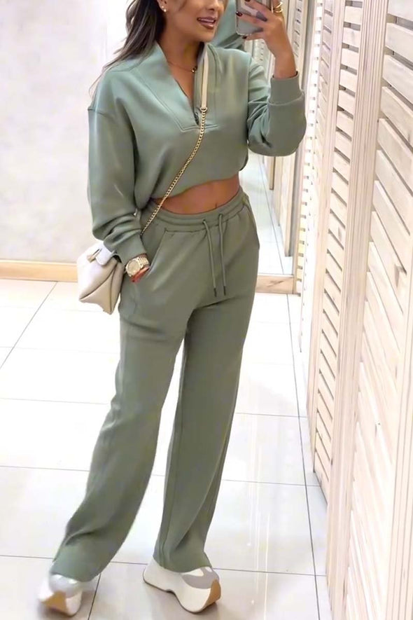 Women's casual sports half-zip sweatshirt suit