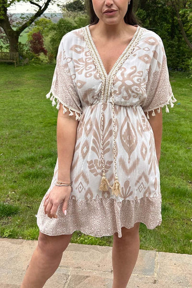 Casual printed V-neck dress