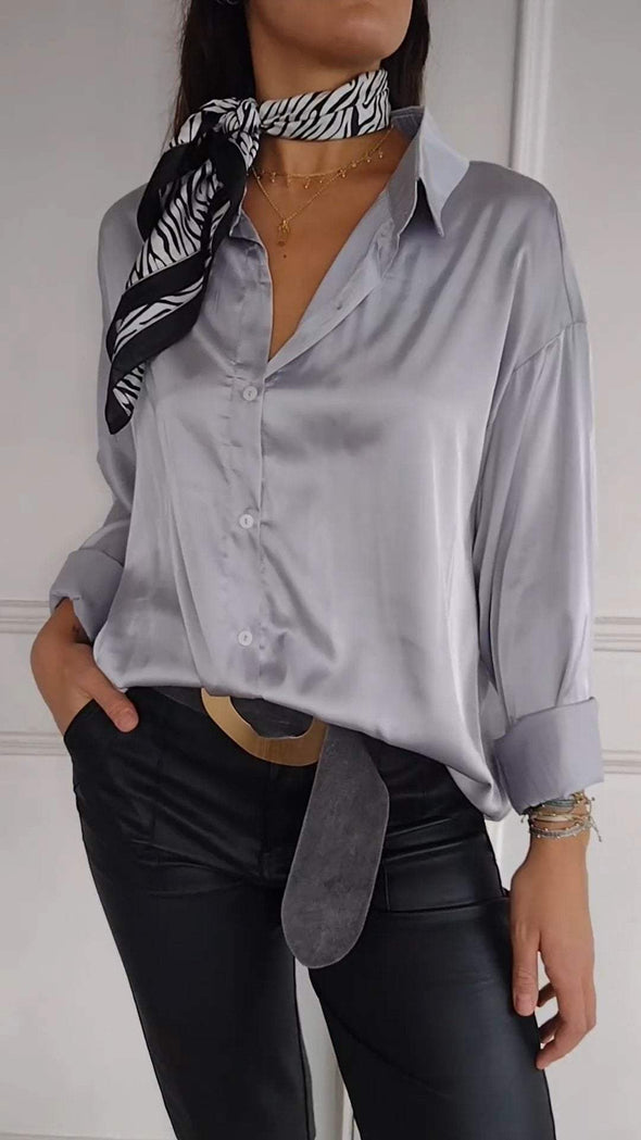 Casual Lapel Satin Solid Color Shirt