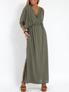 Women's Casual Solid Color V Neck Slit Dress