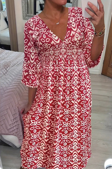 Spring and summer printed V-neck dress