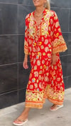 V-neck Retro Print Long-sleeved Dress