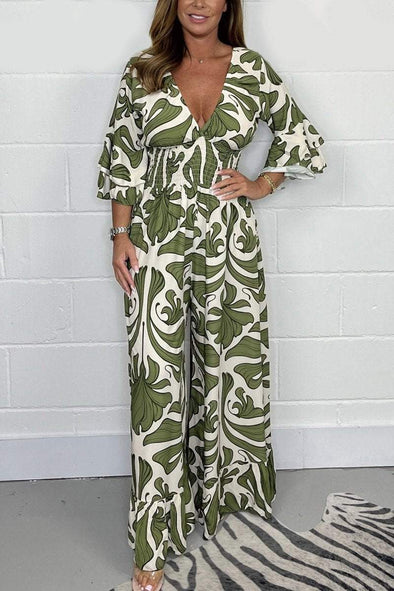 V-neck printed jumpsuit