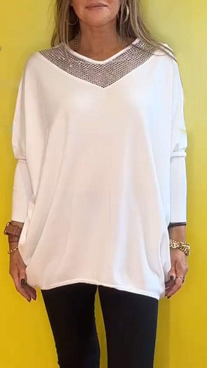 Casual V-neck Sequin Neck Top