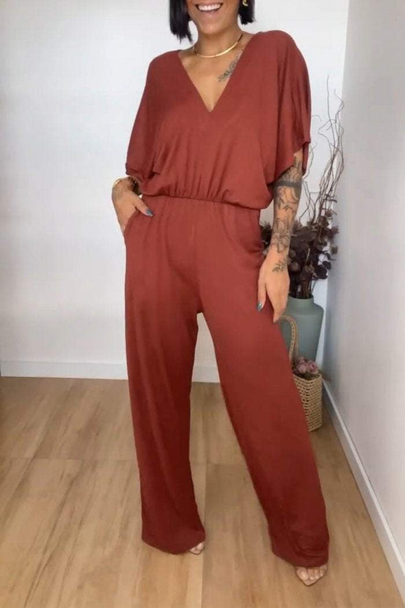 V-neck Short-sleeved Jumpsuit