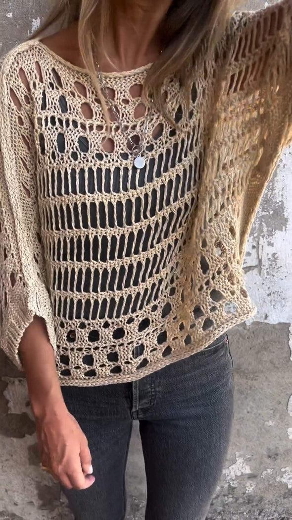 Round Neck Knitted Hollow Top