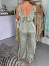 Women's Boho National Print Drawstring Wide Leg Jumpsuit