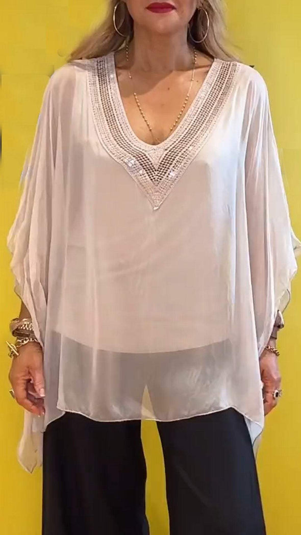 V-neck Chiffon Long-sleeved Top