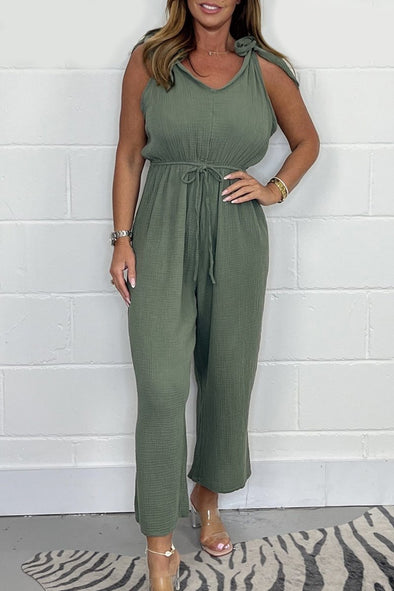 Cheesecloth Tie Shoulder Jumpsuit