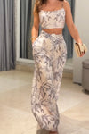 Women's casual commuting camisole wide leg pants printed suit