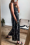 Casual striped tie-dye cotton and linen jumpsuit