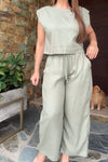 Cotton And Linen Casual Top And Pants Two-piece Set