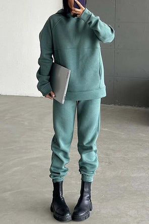 Women's casual solid color hooded sports sweatshirt suit