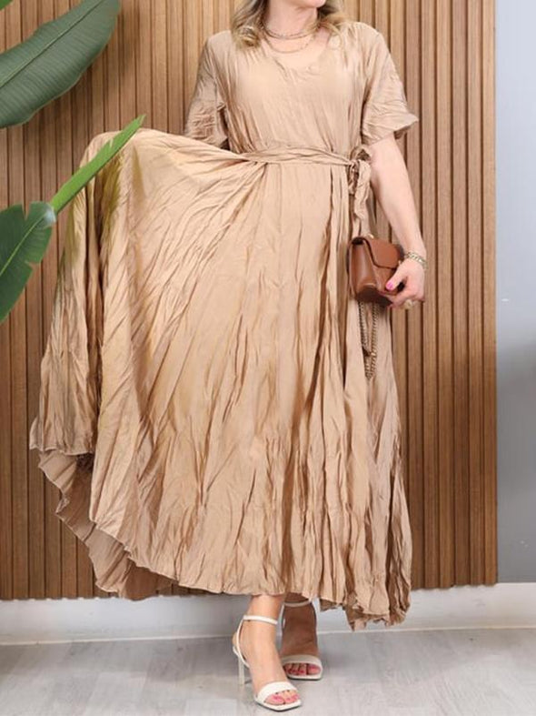 Women's V-neck Solid Color Pleated Dress