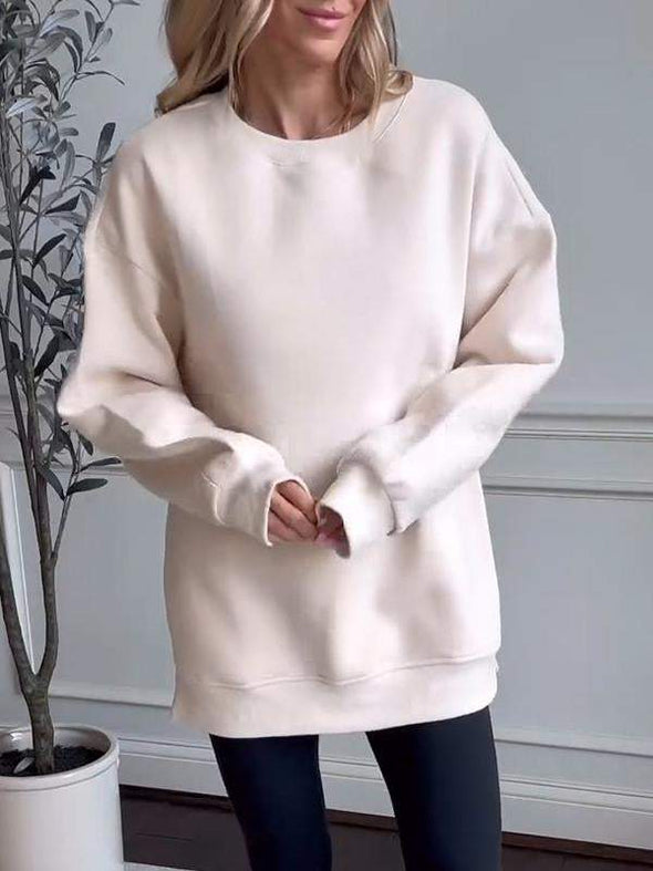 Women's Casual Round Neck Solid Color Long Sleeve Top